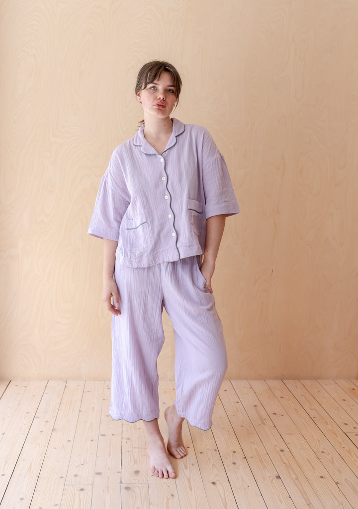 Sample Sale Cropped Cotton Pyjamas in Lilac