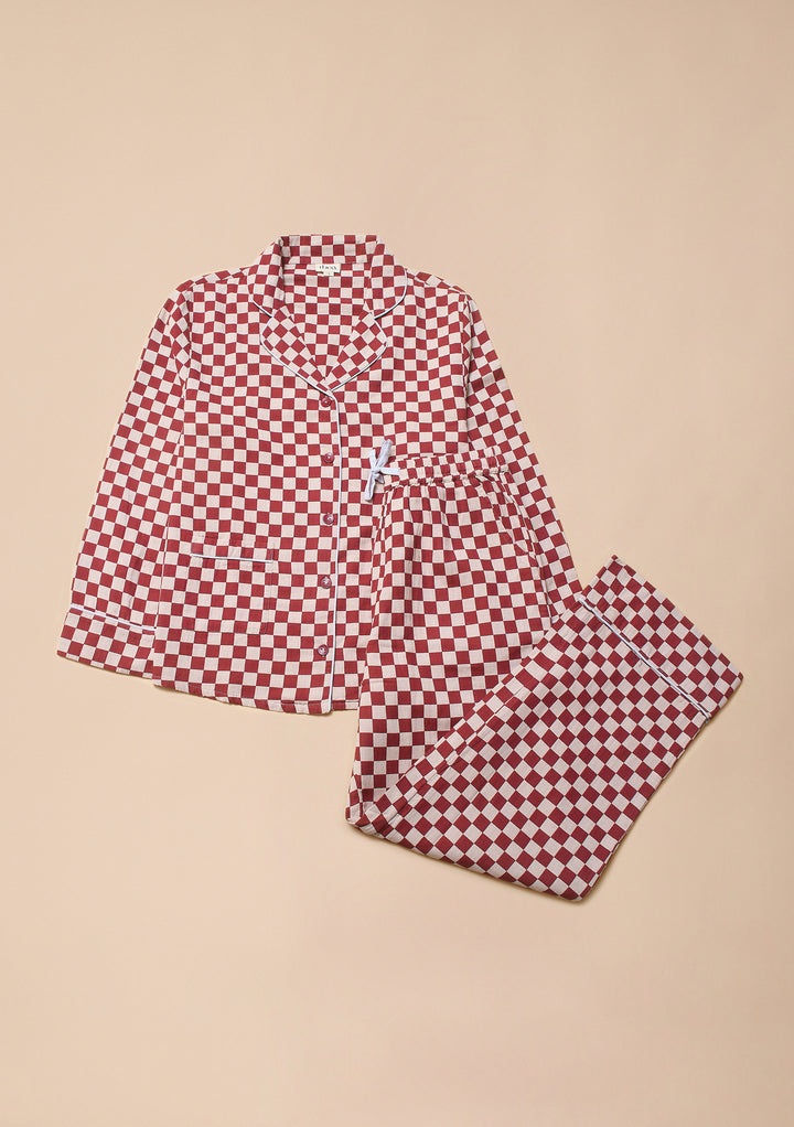 Cotton Pyjamas in Burgundy Checkerboard