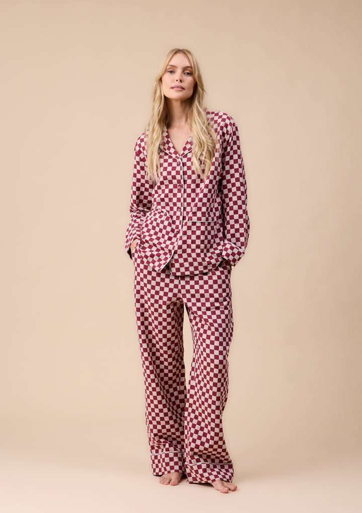 Cotton Pyjamas in Burgundy Checkerboard