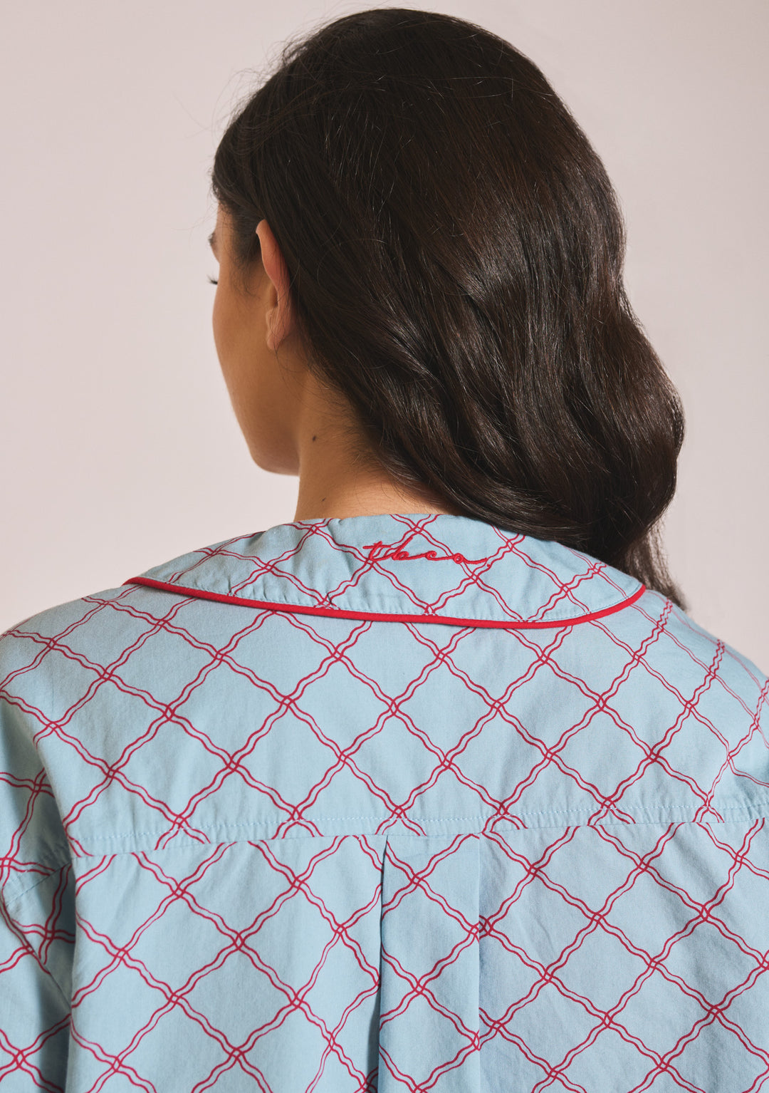 Tbco Pyjamas TBCo Cropped Cotton Women's Pyjamas in Blue Lattice