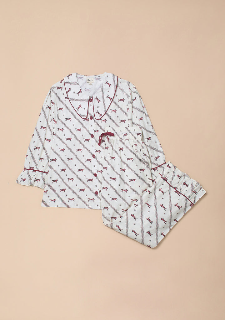 Cropped Cotton Pyjamas in Cream Gallop
