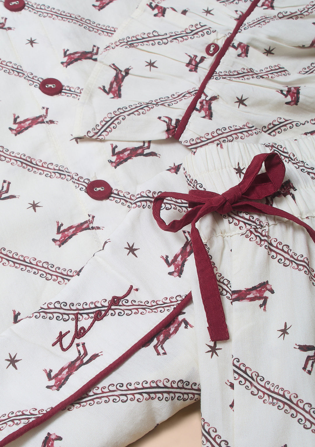 Cropped Cotton Pyjamas in Cream Gallop