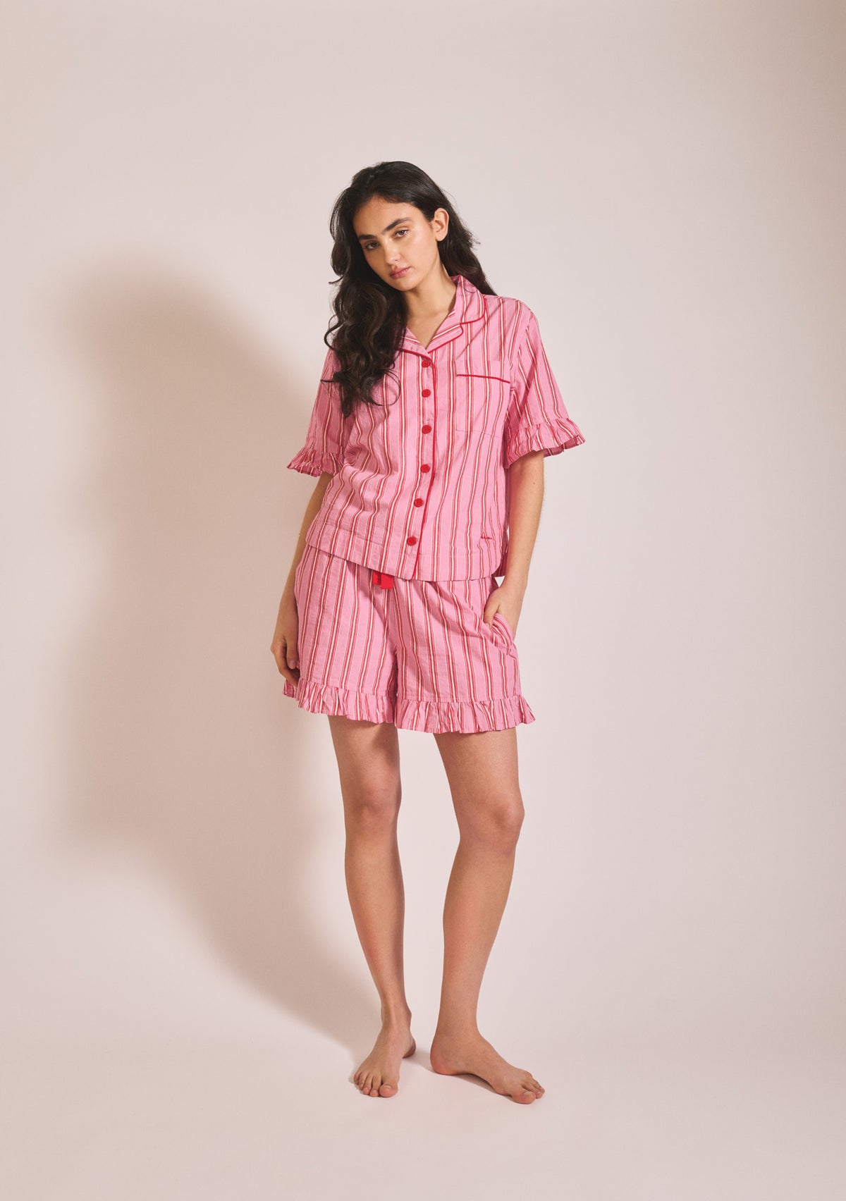 Tbco Pyjamas TBCo Cotton Women's Pyjamas in Red Stripe Ruffle
