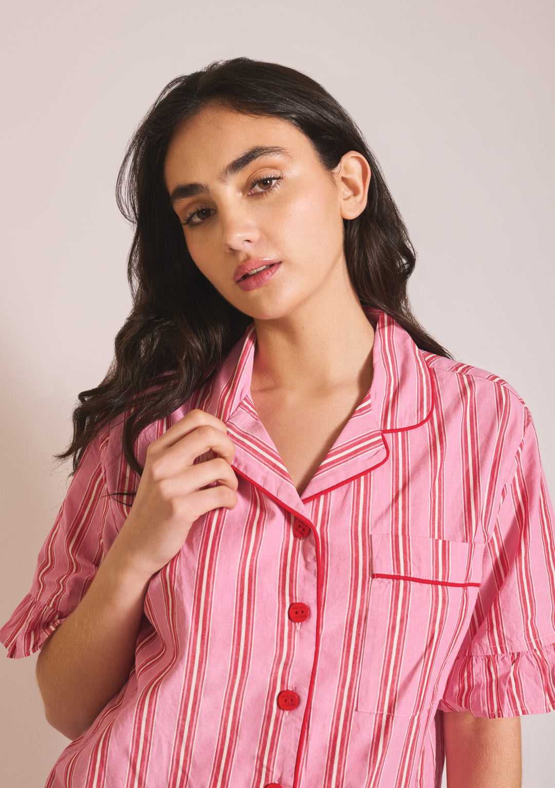 Tbco Pyjamas TBCo Cotton Women's Pyjamas in Red Stripe Ruffle