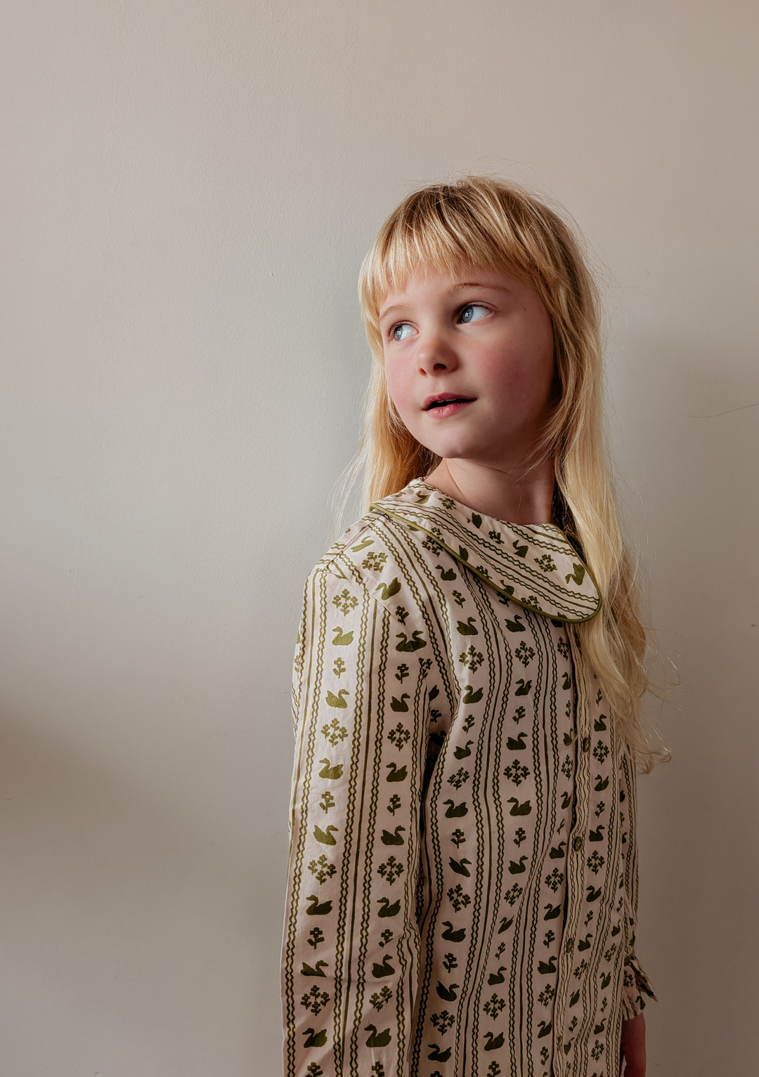 Cotton Kids Pyjamas in Olive Swan