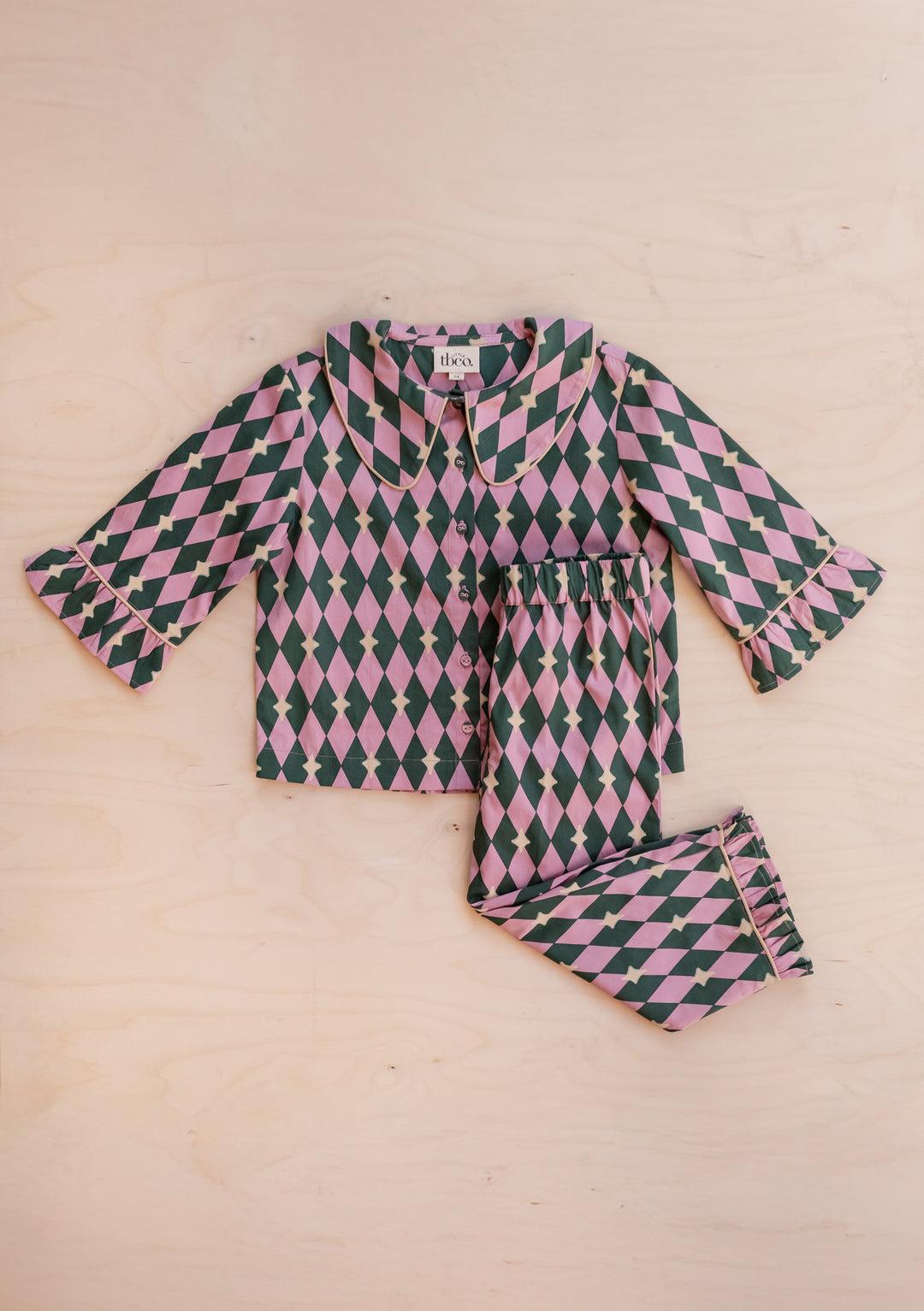 Cotton Kids Pyjamas in Pink Harlequin