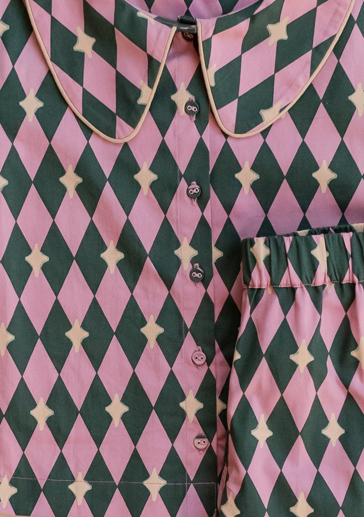 Cotton Kids Pyjamas in Pink Harlequin