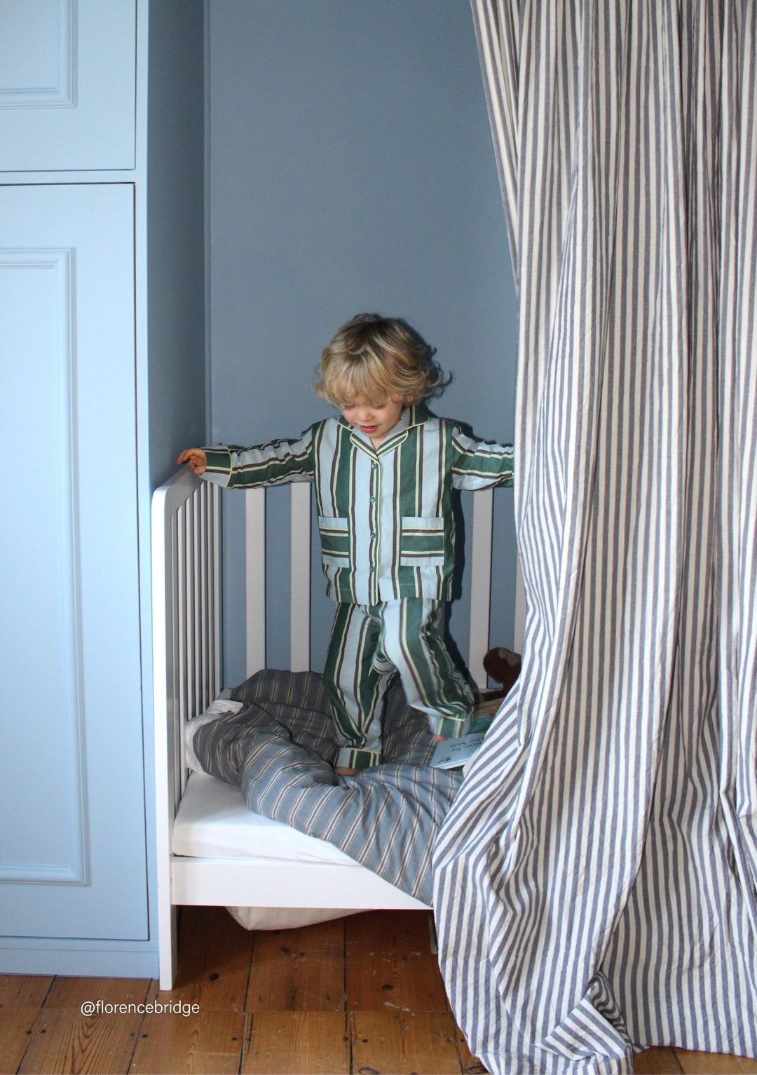 Cotton Kids Pyjamas in Blue Stripe