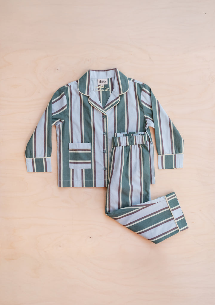 Cotton Kids Pyjamas in Blue Stripe