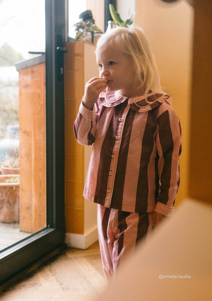Cotton Kids Pyjamas in Pink & Burgundy Stripe