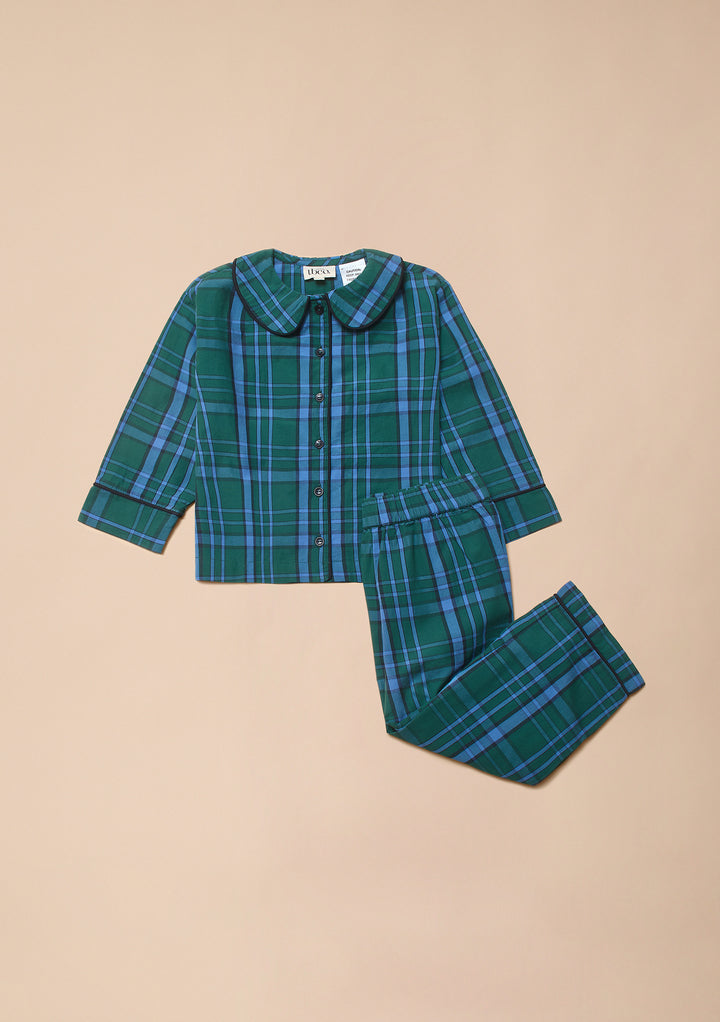 Cotton Kids Pyjamas in Green Tartan