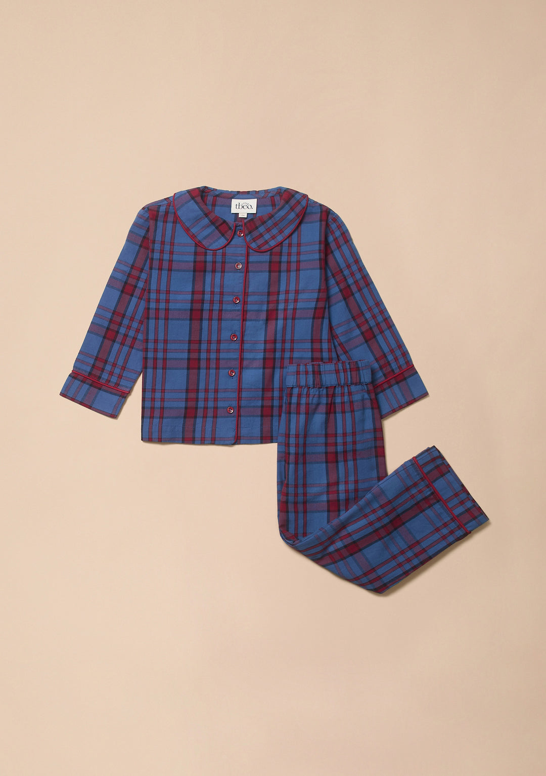 Pyjama enfant en coton, motif écossais bleu marine