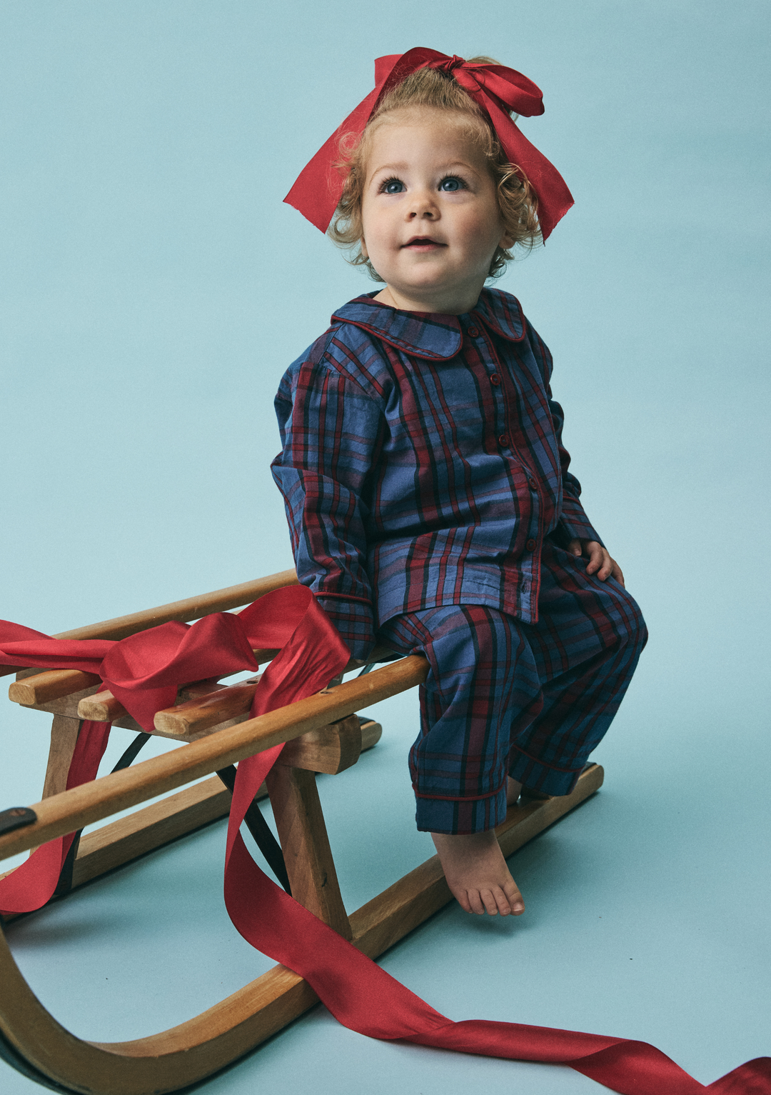 Pyjama enfant en coton, motif écossais bleu marine