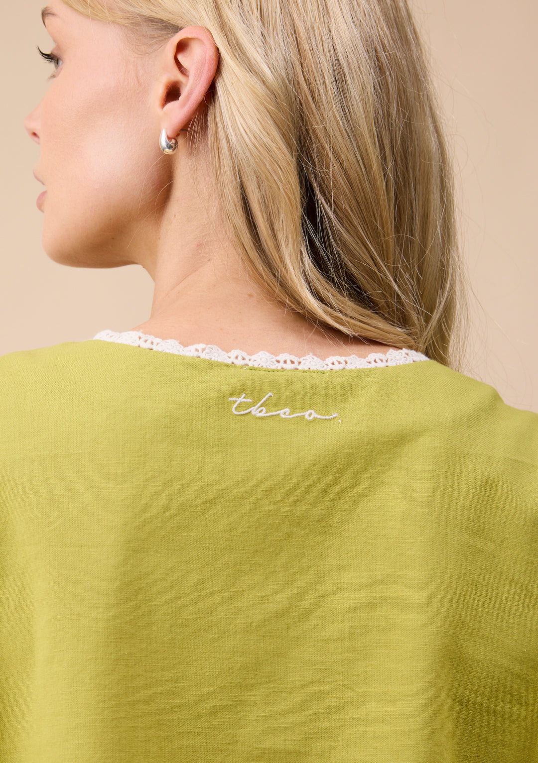 Cotton and Linen Pyjamas in Green Trim