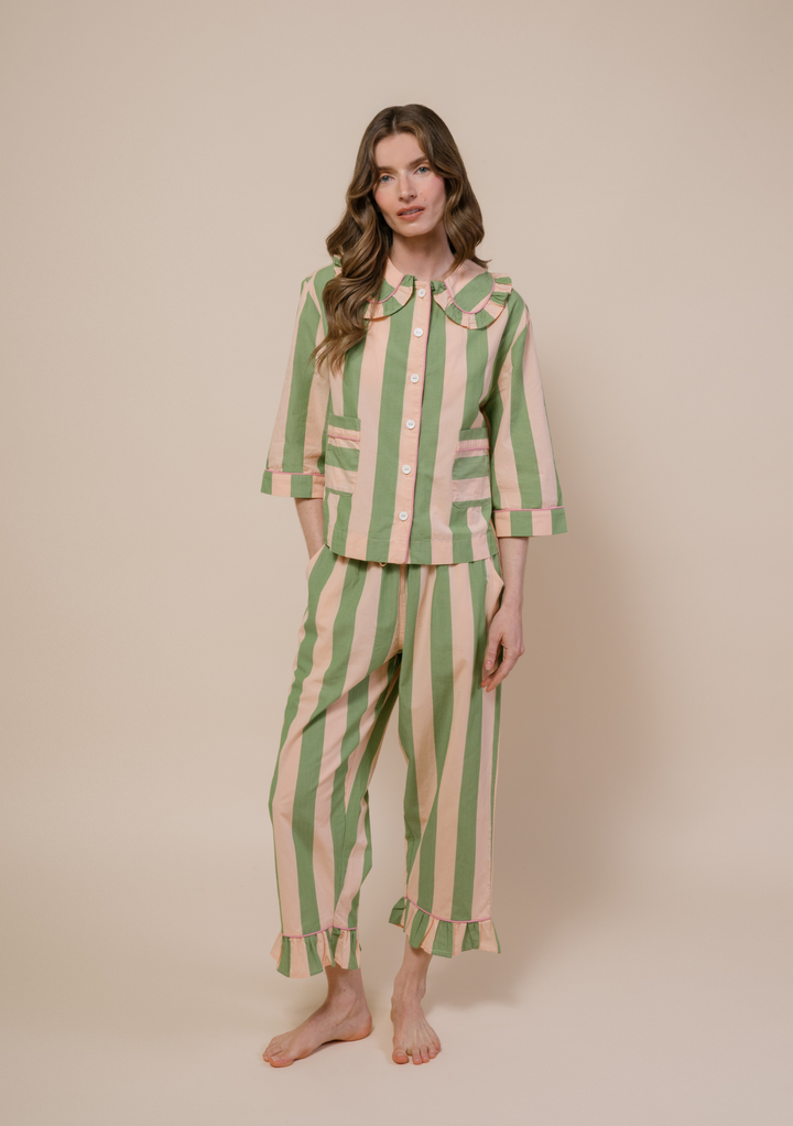 Pyjama en coton damier abricot