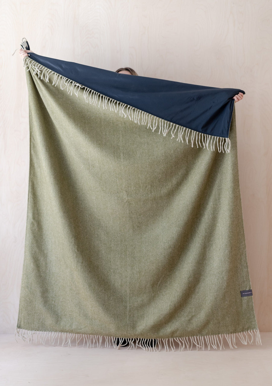 Sample Sale Recycled Wool Picnic Blanket in Olive Herringbone