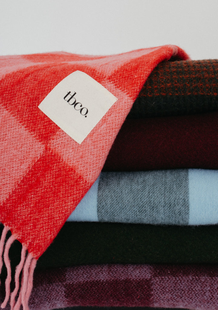 Recycled Wool Blanket in Pink & Red Checkerboard