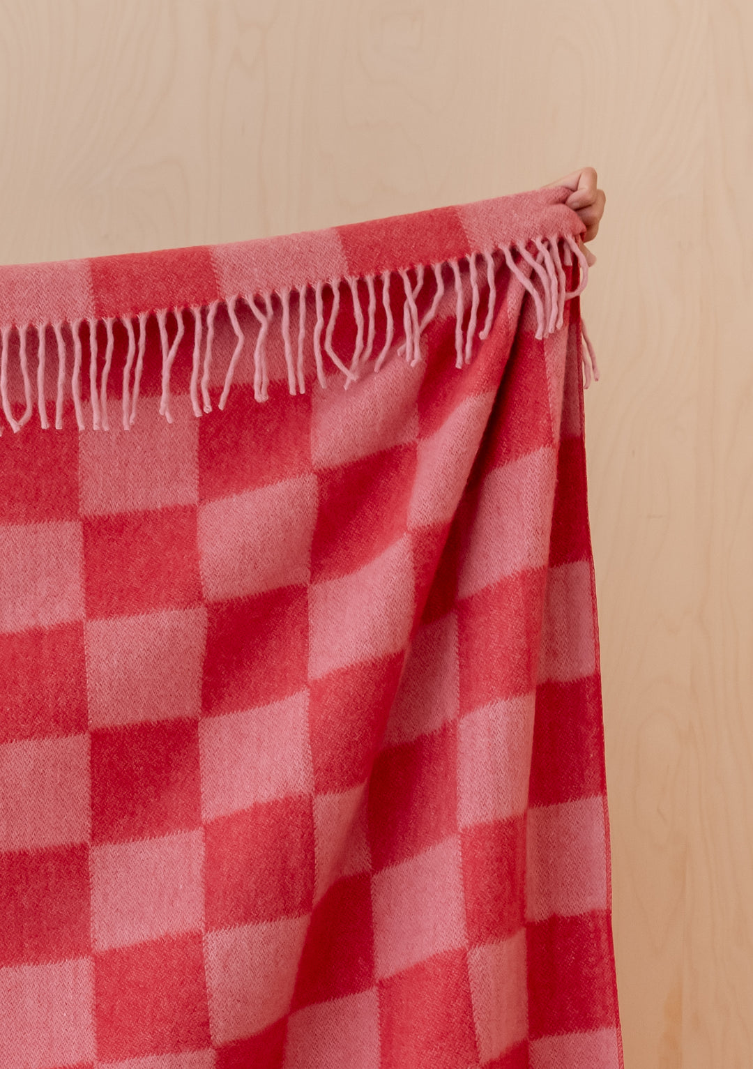 Recycled Wool Blanket in Pink & Red Checkerboard
