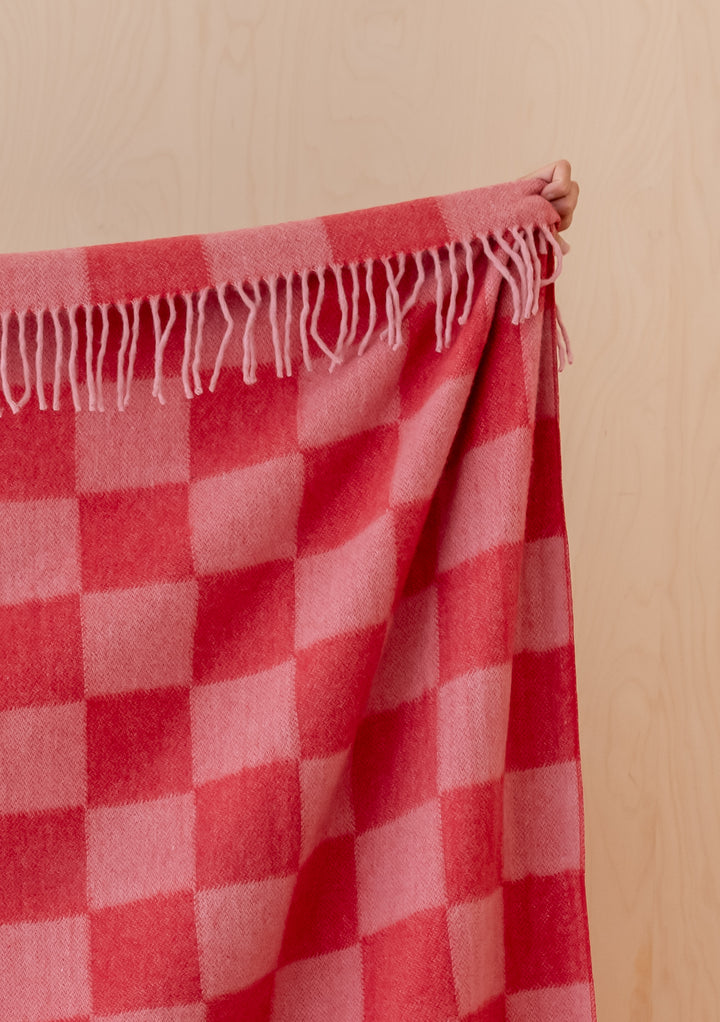 Recycled Wool Blanket in Pink & Red Checkerboard