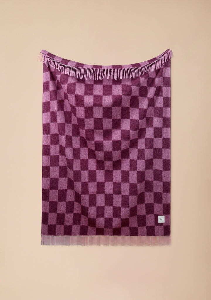 Recycled Wool Blanket in Rose and Fig Checkerboard
