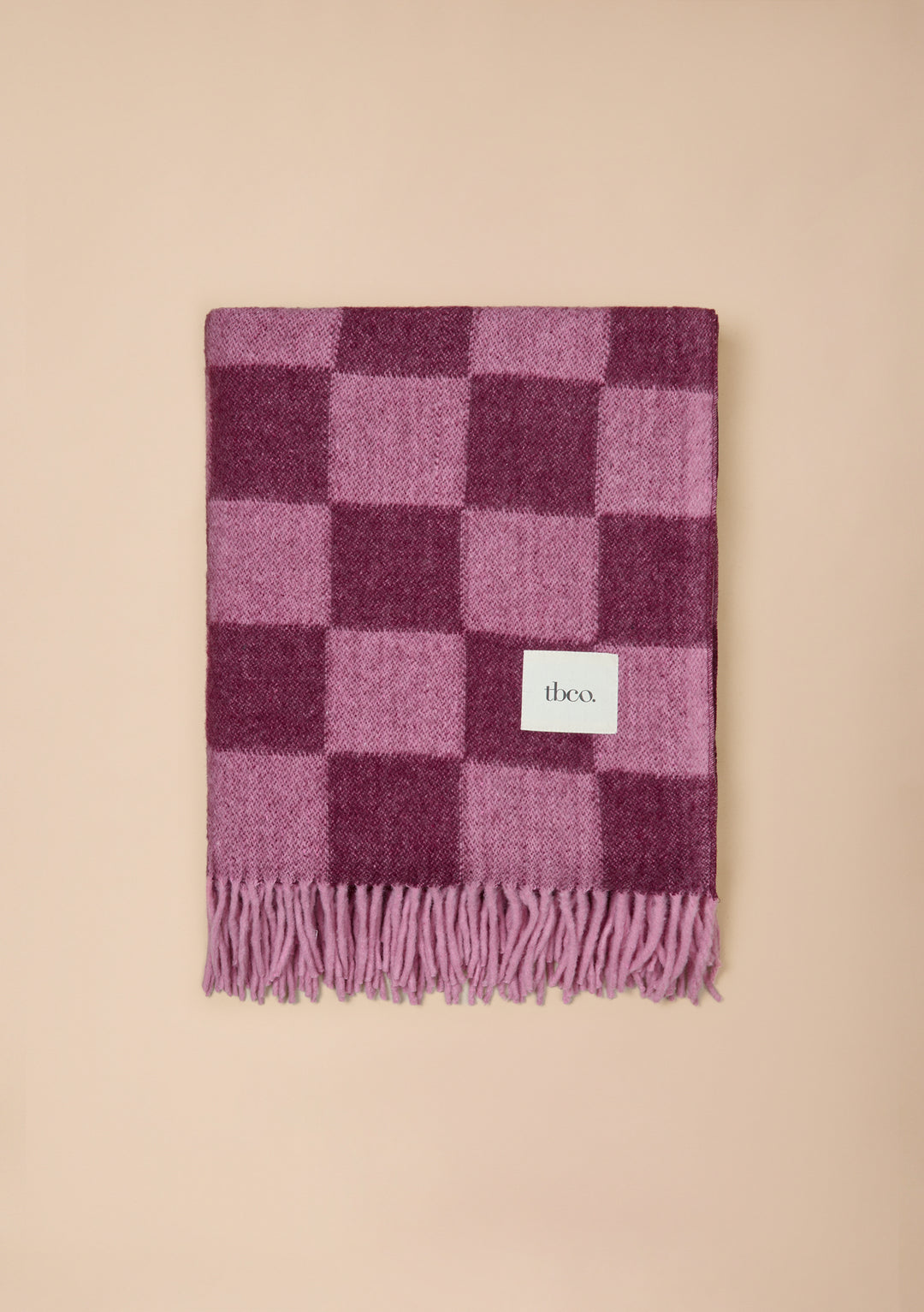 Recycled Wool Blanket in Rose and Fig Checkerboard