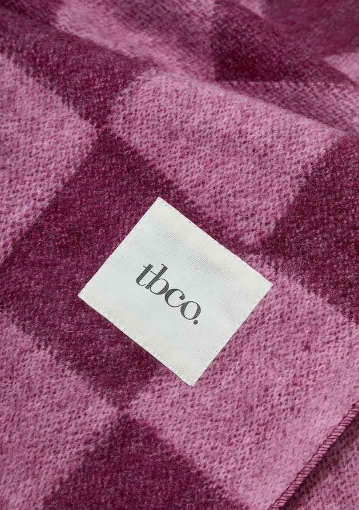 Recycled Wool Blanket in Rose and Fig Checkerboard