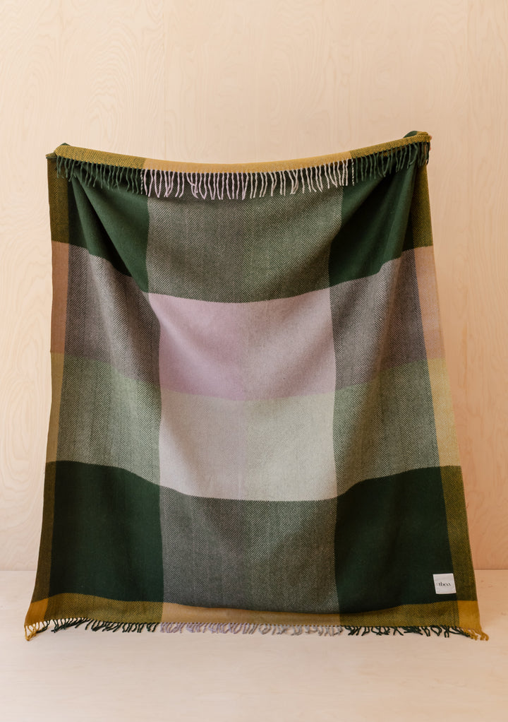 Recycled Wool Blanket in Green Frame Check
