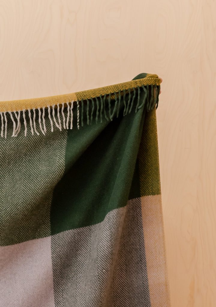 Recycled Wool Blanket in Green Frame Check