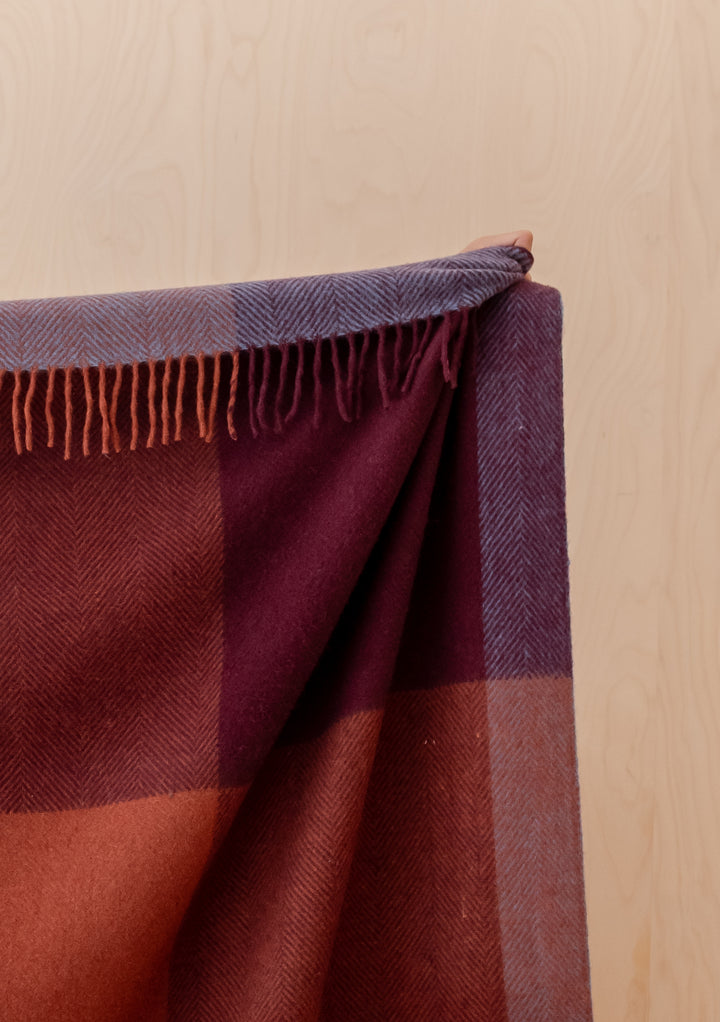 Recycled Wool Blanket in Berry Frame Check