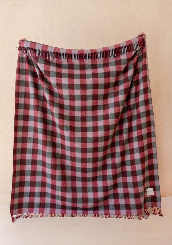 Recycled Wool Blanket in Wine Gingham
