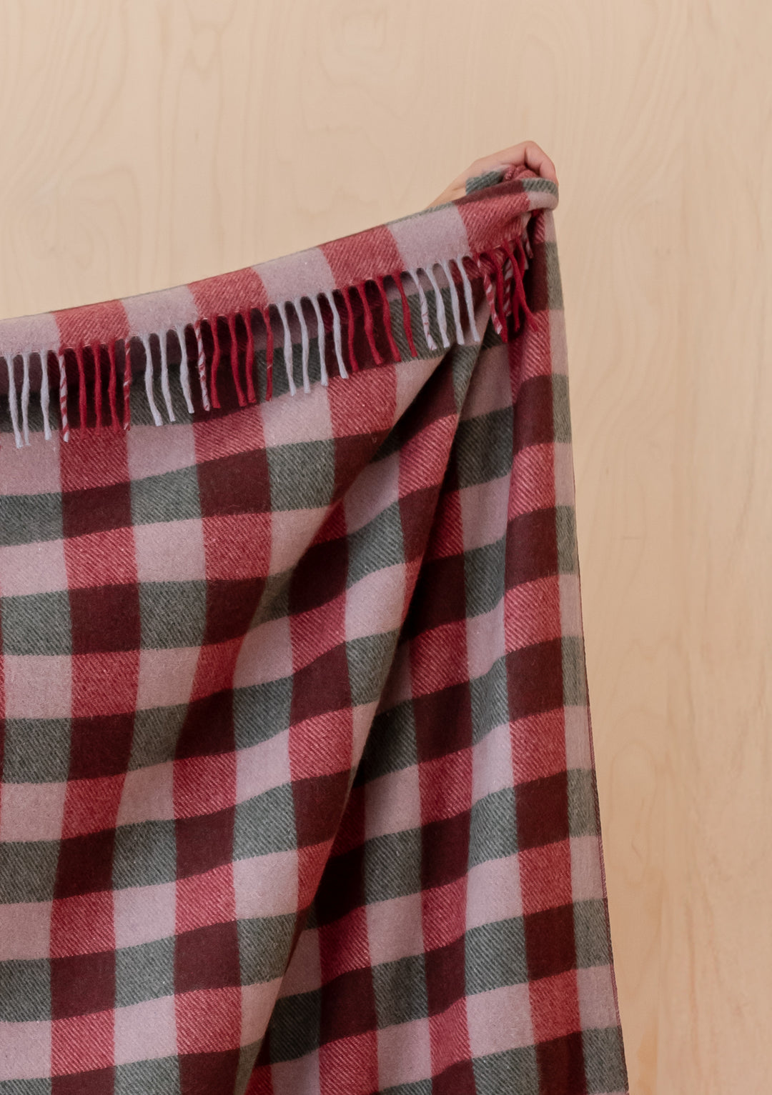Recycled Wool Blanket in Wine Gingham