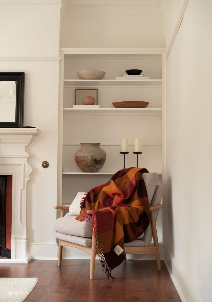 Recycled Wool Blanket in Ochre Bold Check