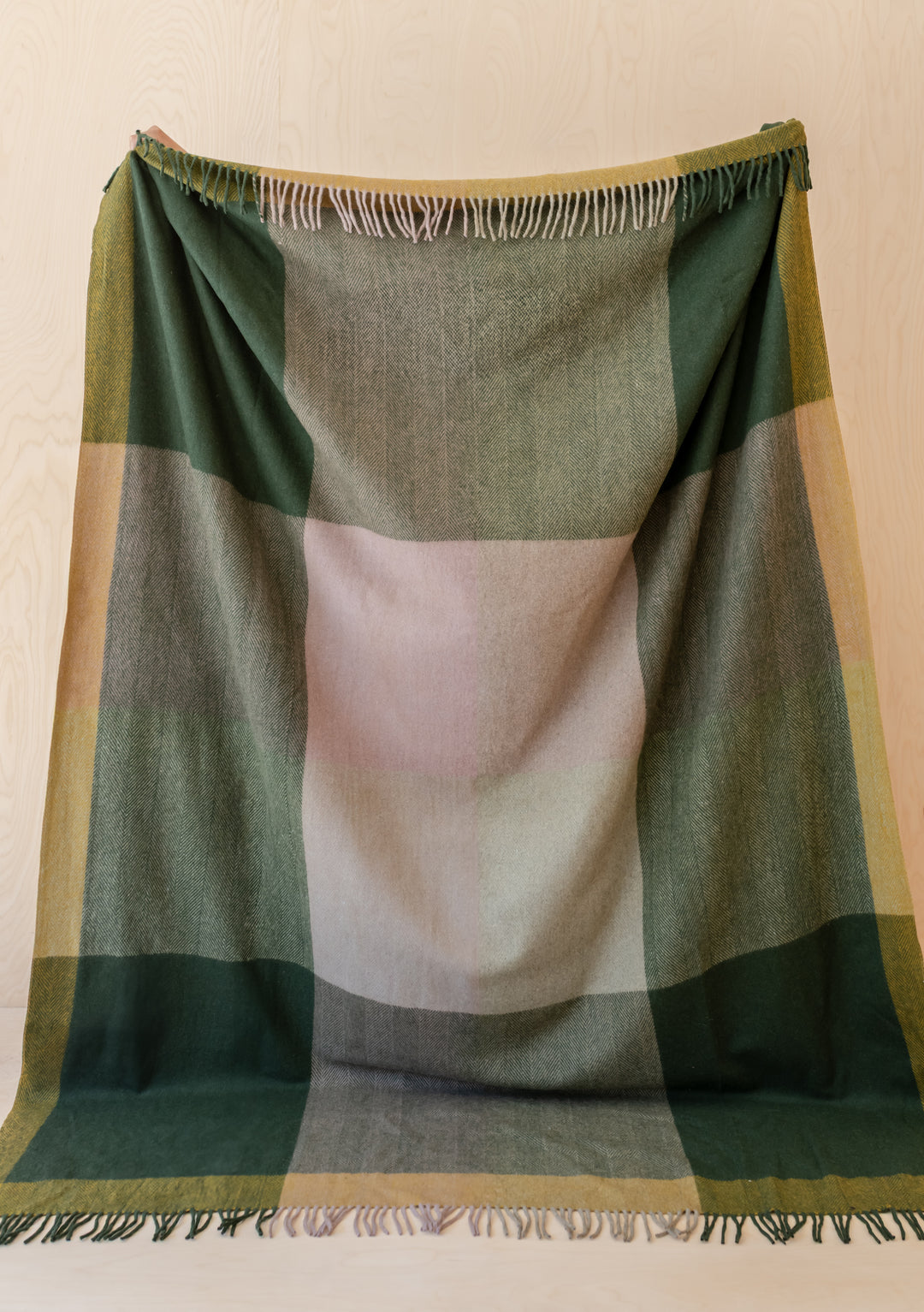Recycled Wool Extra Large Blanket in Green Frame Check