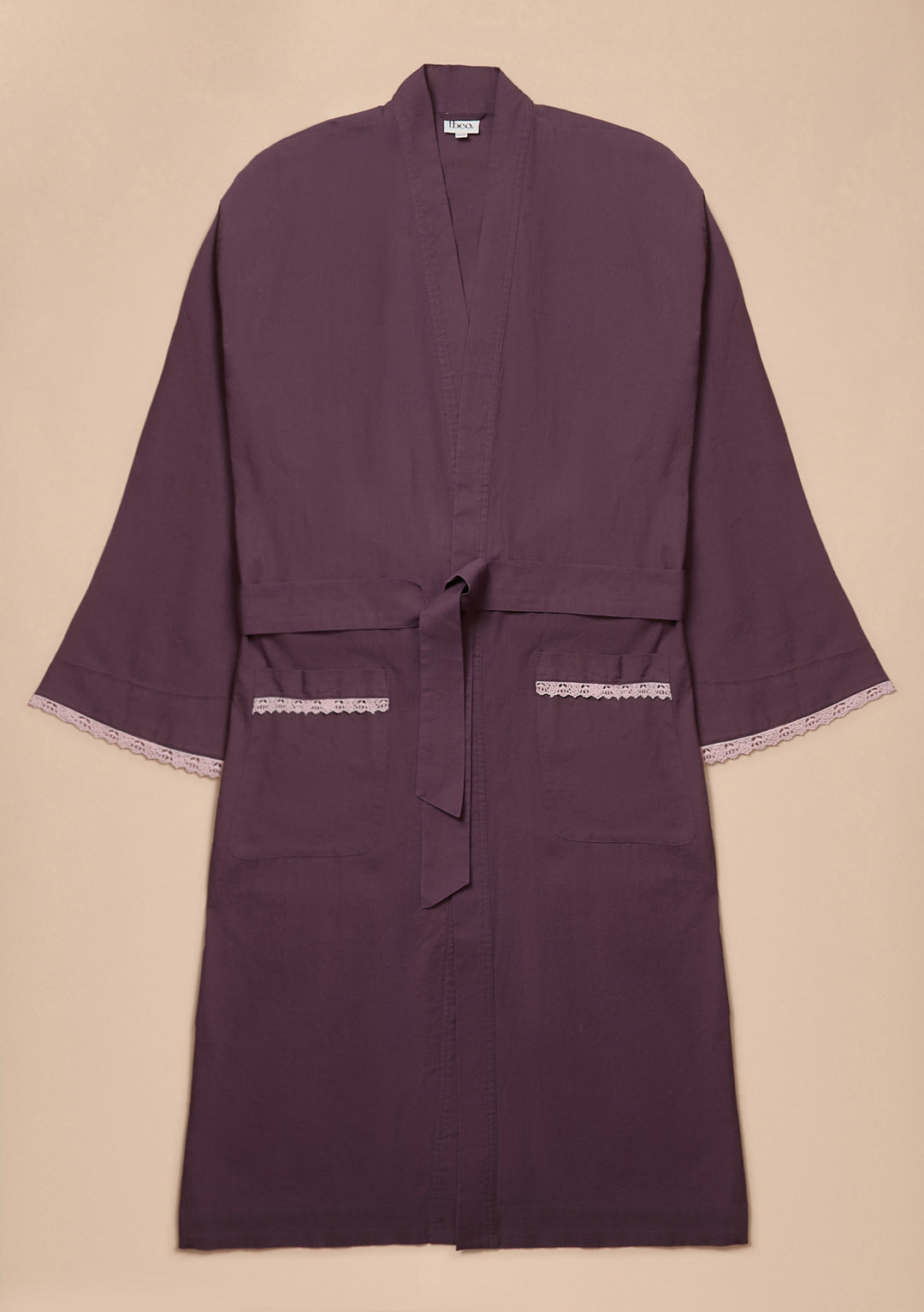 Cotton & Linen Robe in Fig Trim
