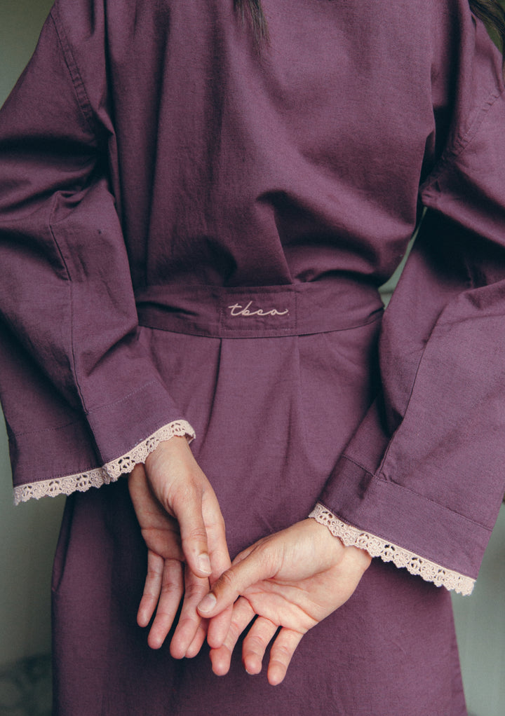 Cotton & Linen Robe in Fig Trim