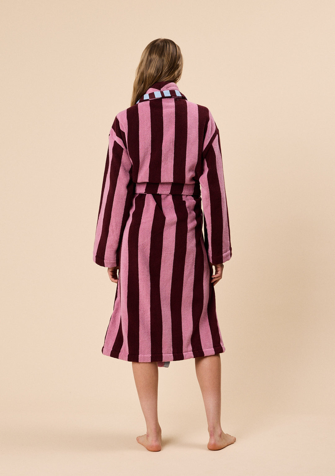 Terry Cotton Bath Robe in Burgundy Stripe