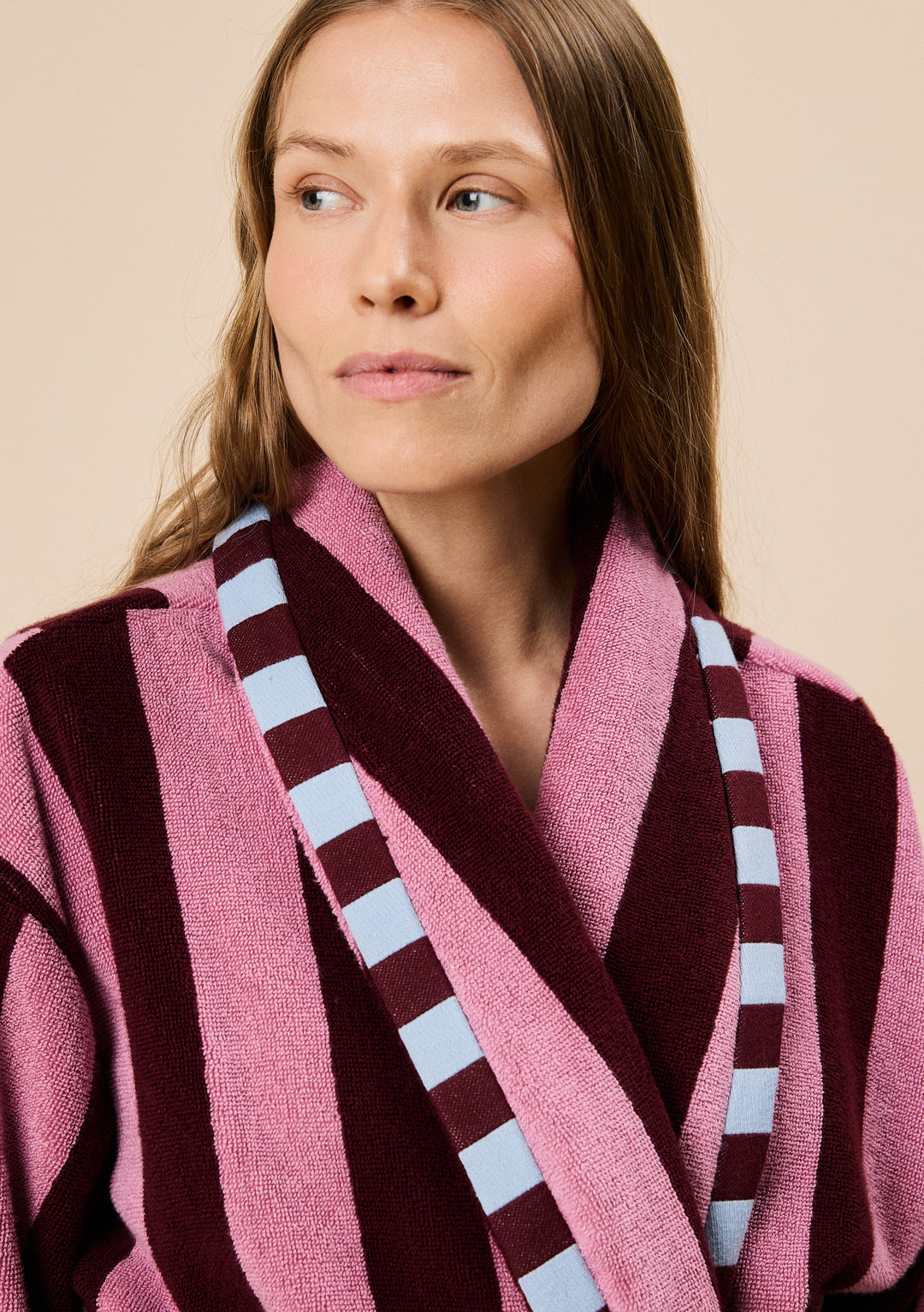 Terry Cotton Bath Robe in Burgundy Stripe