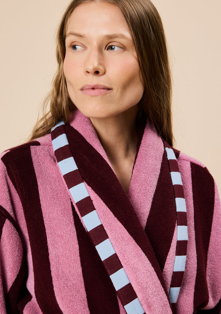 Terry Cotton Bath Robe in Burgundy Stripe