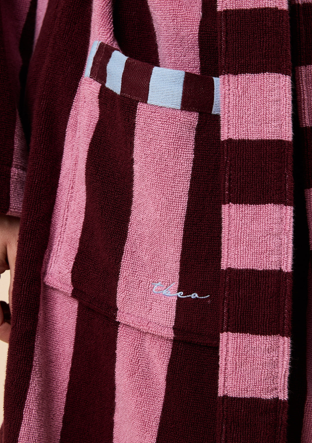 Terry Cotton Bath Robe in Burgundy Stripe