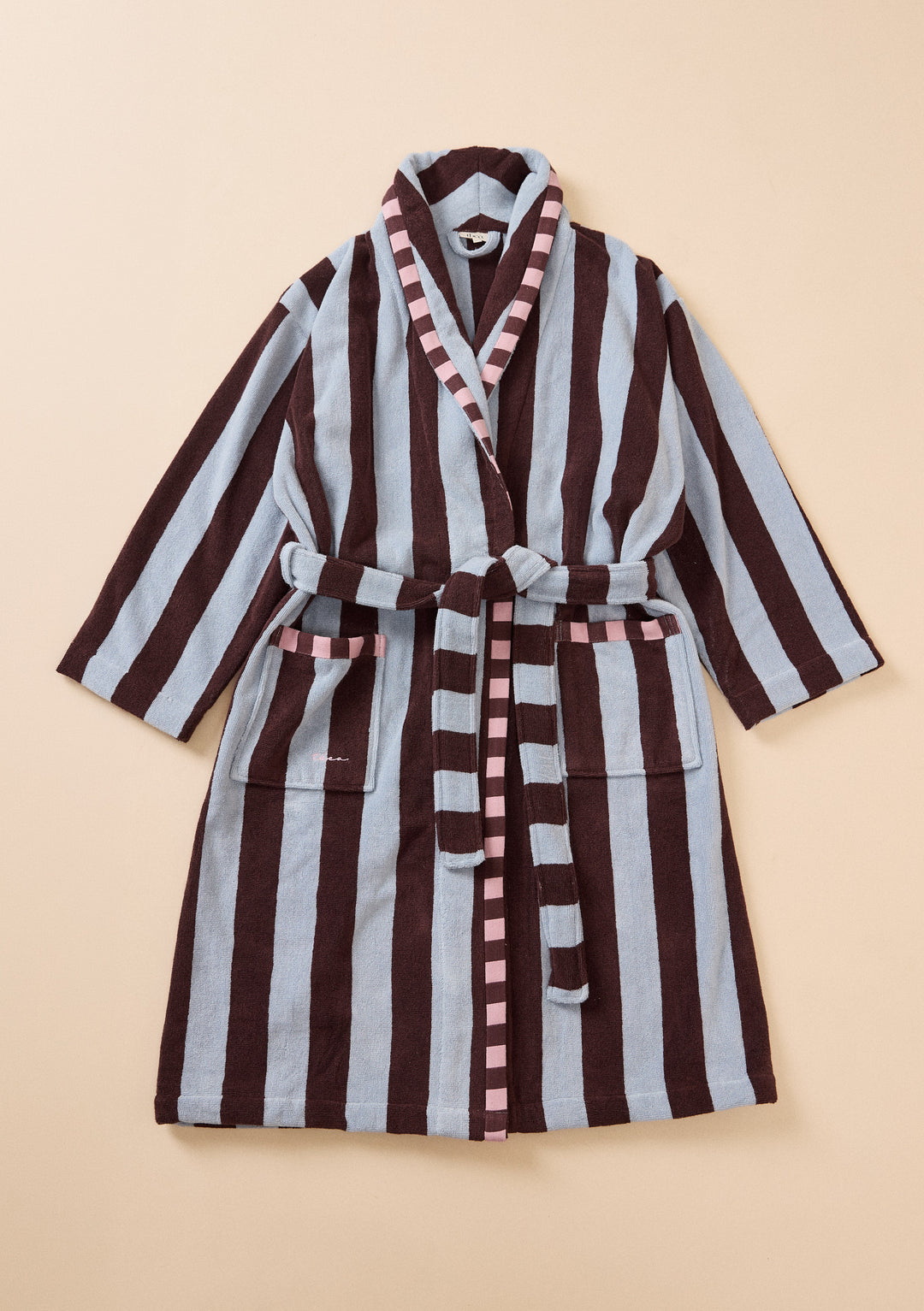 Terry Cotton Bath Robe in Blue Stripe