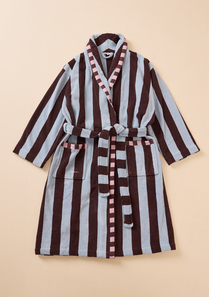 Terry Cotton Bath Robe in Blue Stripe