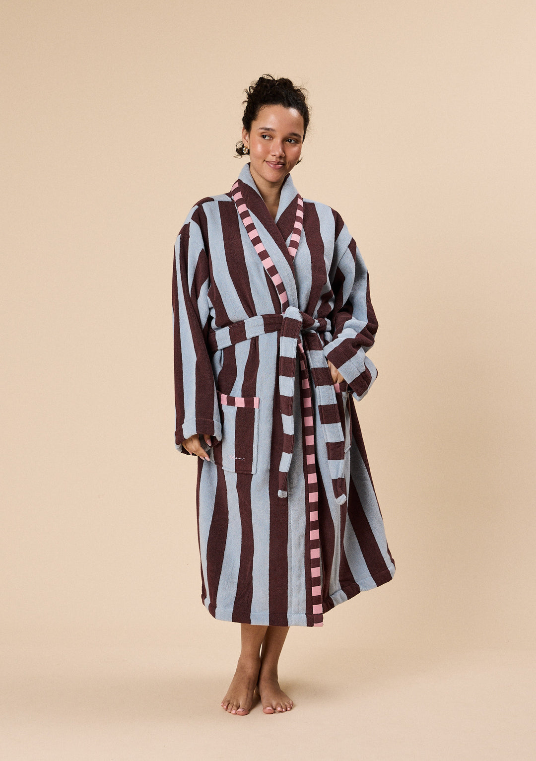 Terry Cotton Bath Robe in Blue Stripe