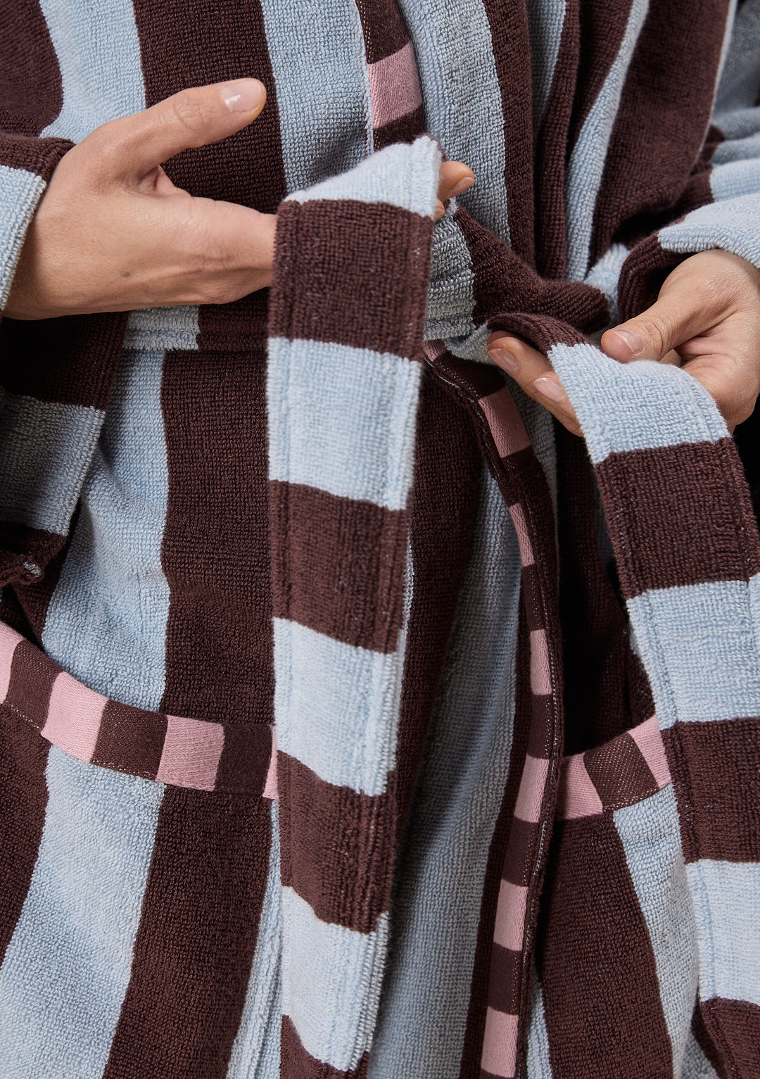 Terry Cotton Bath Robe in Blue Stripe