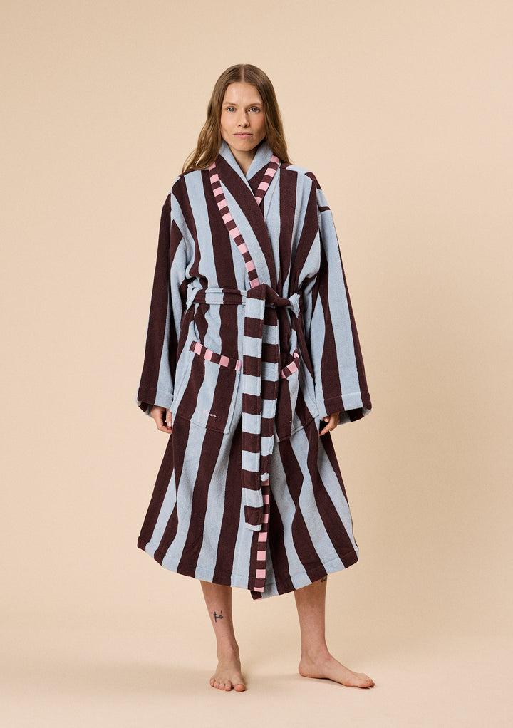 Terry Cotton Bath Robe in Blue Stripe