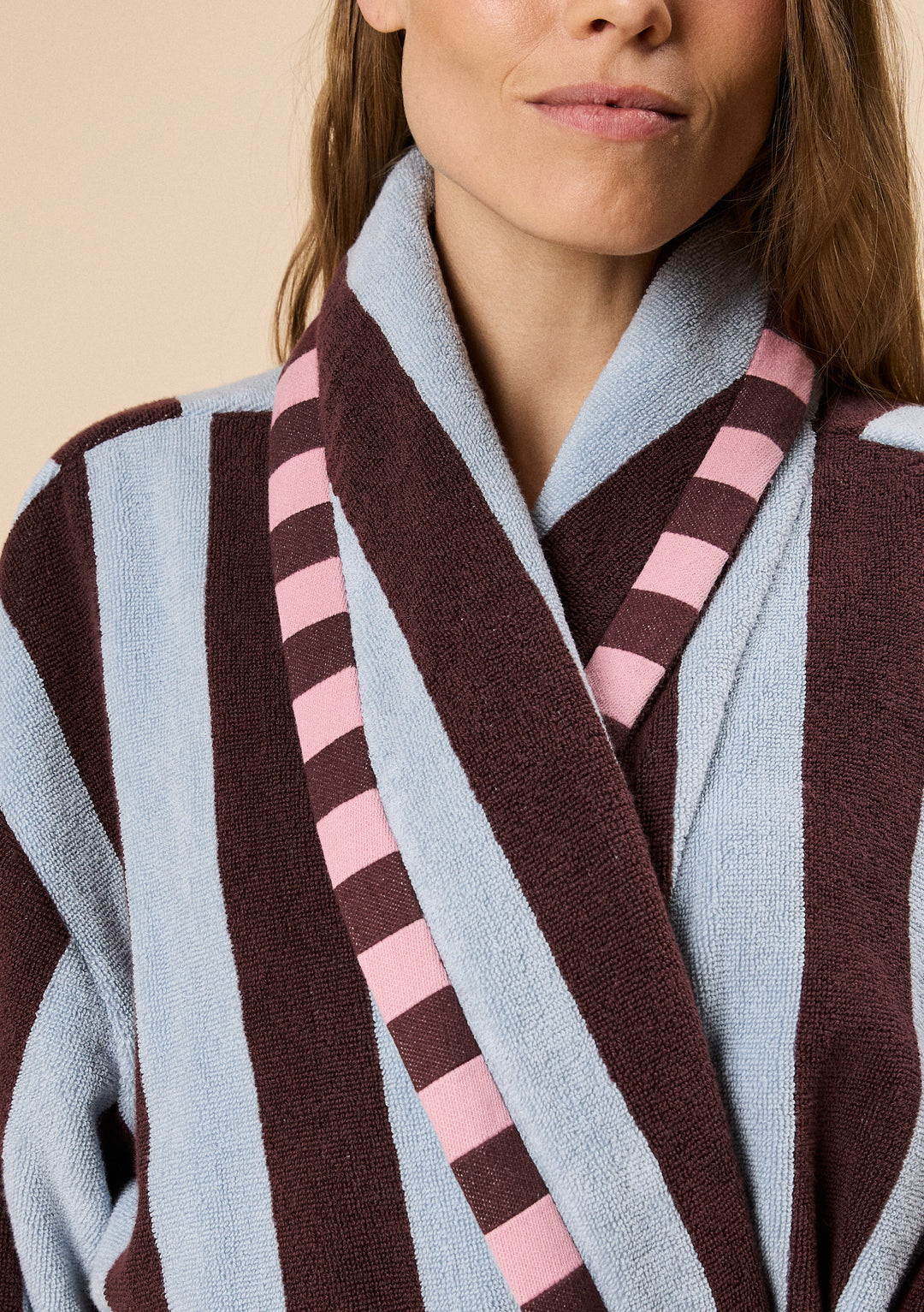 Terry Cotton Bath Robe in Blue Stripe
