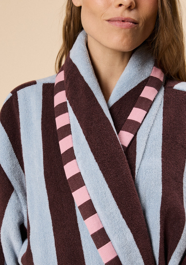 Terry Cotton Bath Robe in Blue Stripe