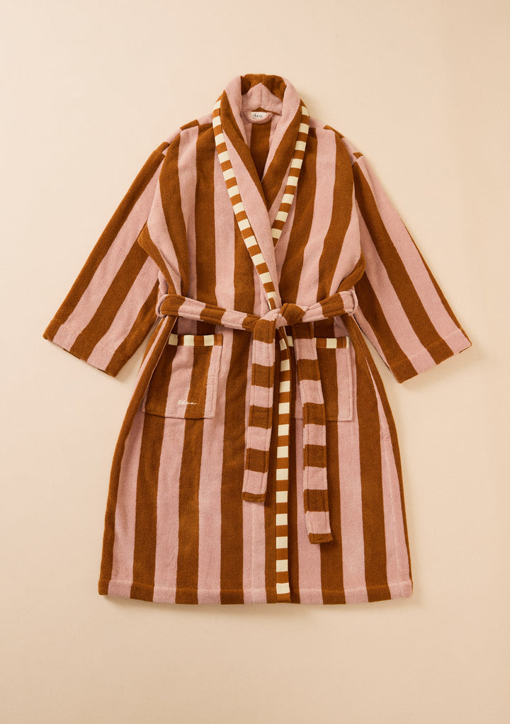 Terry Cotton Bath Robe in Honeycomb Stripe