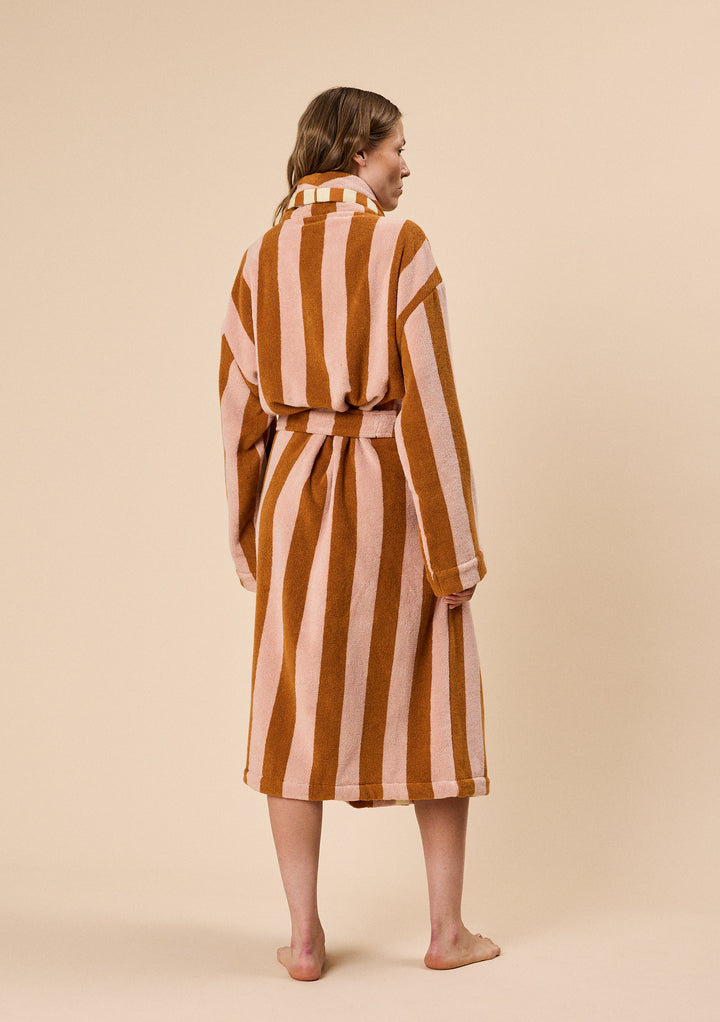 Terry Cotton Bath Robe in Honeycomb Stripe