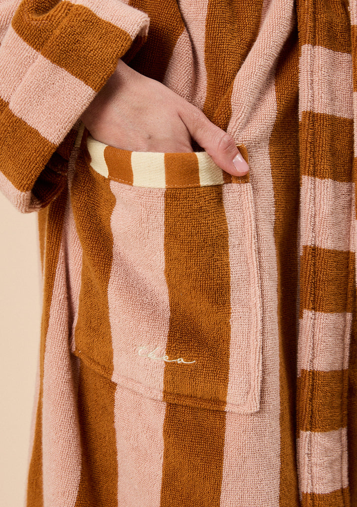 Terry Cotton Bath Robe in Honeycomb Stripe
