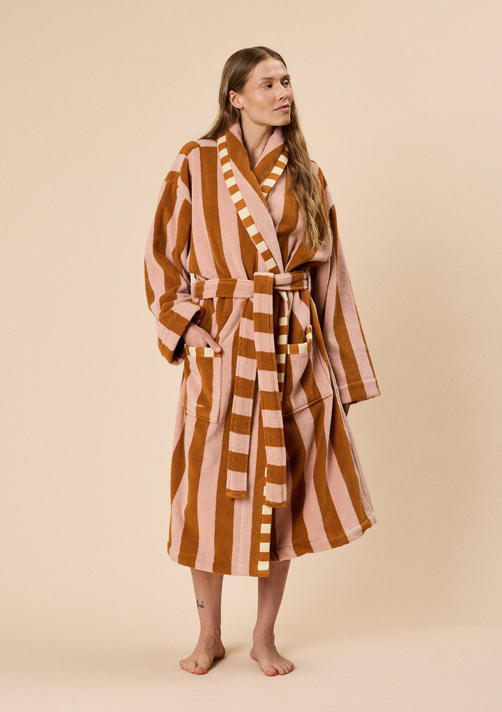 Terry Cotton Bath Robe in Honeycomb Stripe